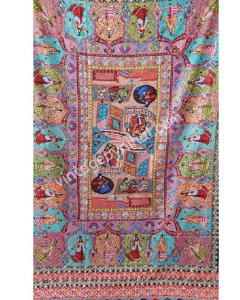 ROYAL DARBAR Pure Pashmina Kalamkari Embroidered Hand Painted Shawl 